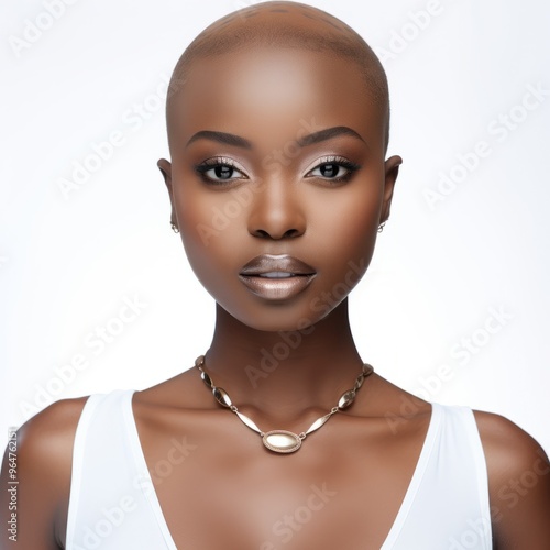 Obraz na płótnie Beautiful Headless Black Woman Portrait on White Background for Face Mapping w salonie