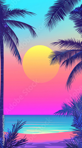 Colorful abstract summer background, beach sunset poster template