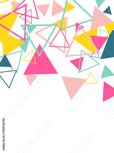 Abstract symbol pattern listed as a design with disassembled shapes.  Multicolored doodles in the form of geometric elements are randomly scattered. 