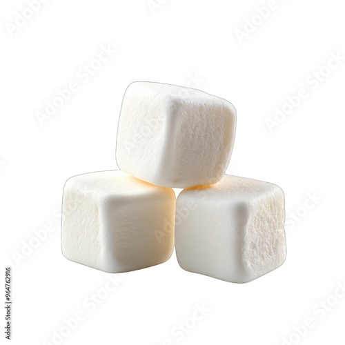 Three fluffy marshmallows stacked neatly, perfect for desserts, hot chocolate, or festive treats. transparent background