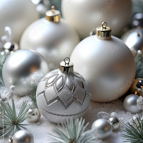 Elegant White Christmas Ornament, Minimalist Silver and White Christmas Decor, Festive White Christmas Baubles