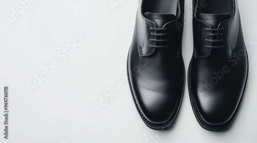 Elegant black leather shoes, perfect for a special occasion,  shown against a clean white backdrop.