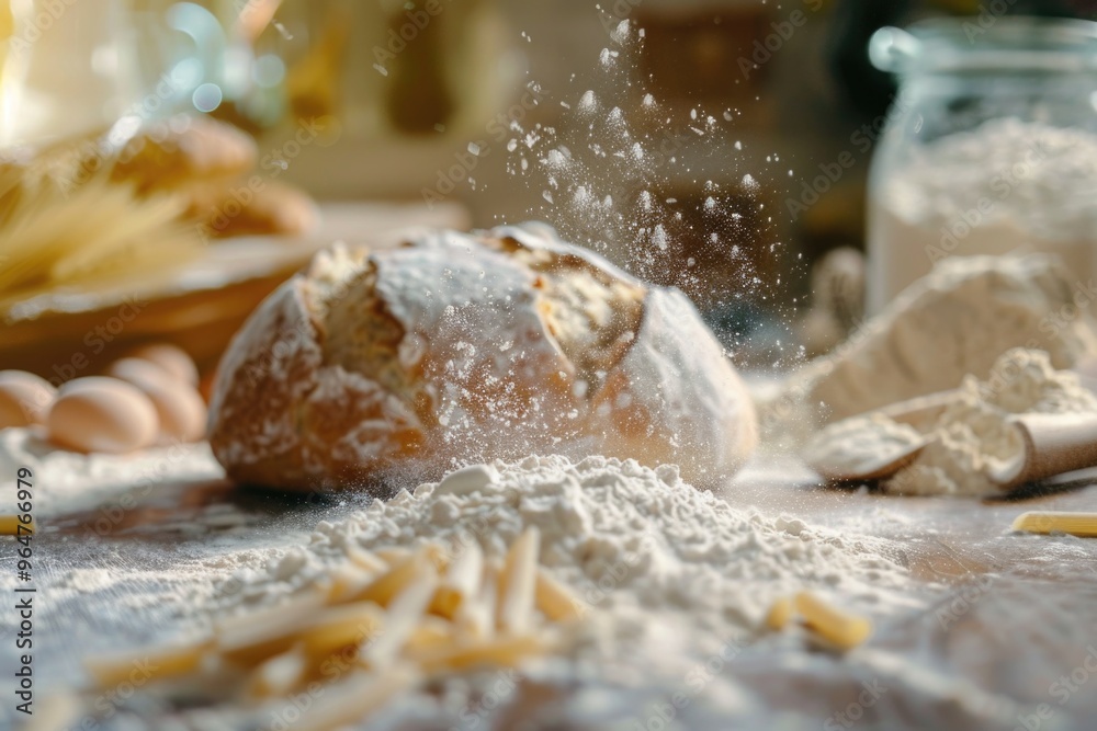 A loaf of bread sits on top of a wooden table, perfect for everyday use or as a decorative piece