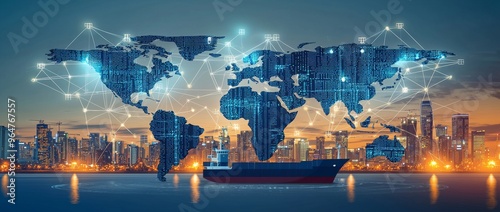 Photo concept depicting the intricate network of global trade logistics and distribution channels that power international supply chains photo