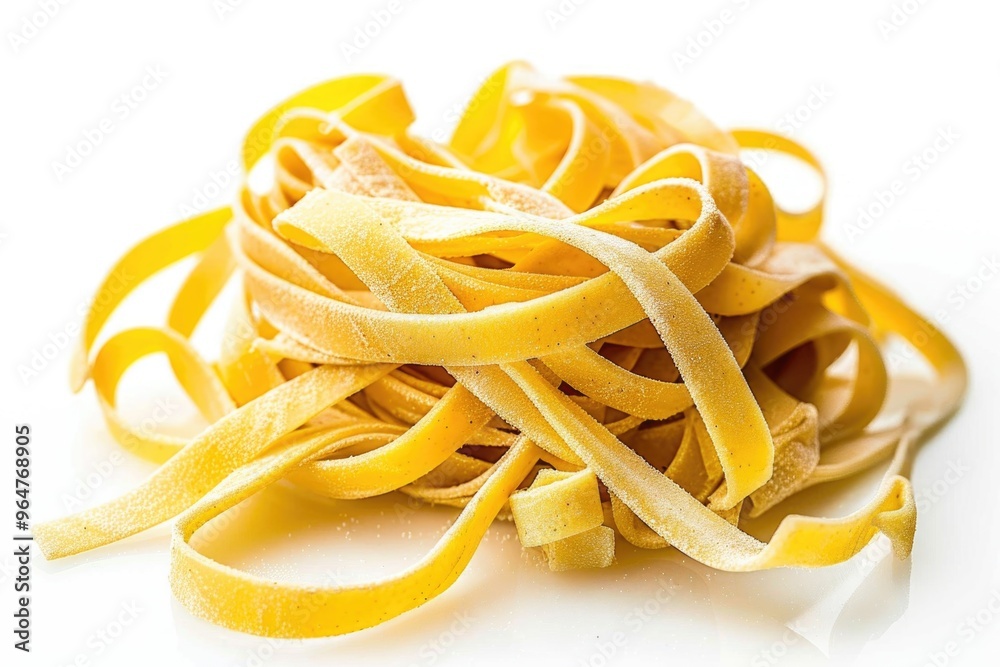 A stack of cooked pasta noodles on a plain white background A stack of cooked pasta noodles on a plain white background