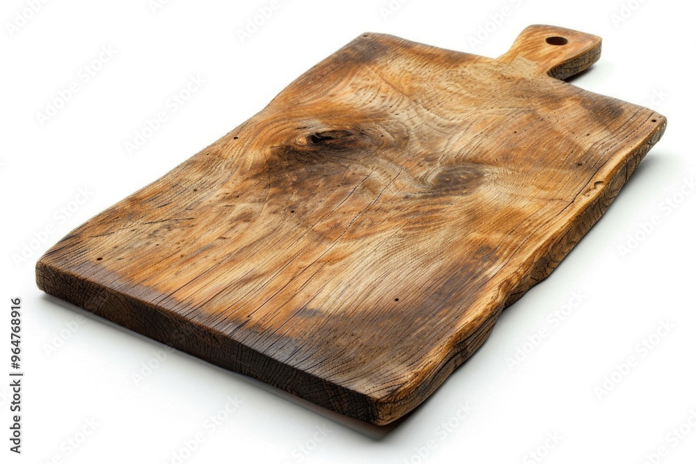 Fototapeta premium A wooden cutting board placed on a clean and white surface, ready for food preparation