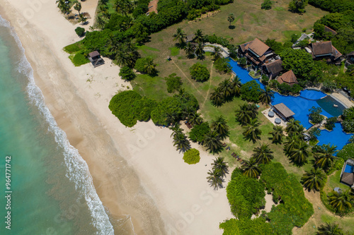 Aerial view of beach, ocean and hotels in Pasikuda, Sri Lanka photo