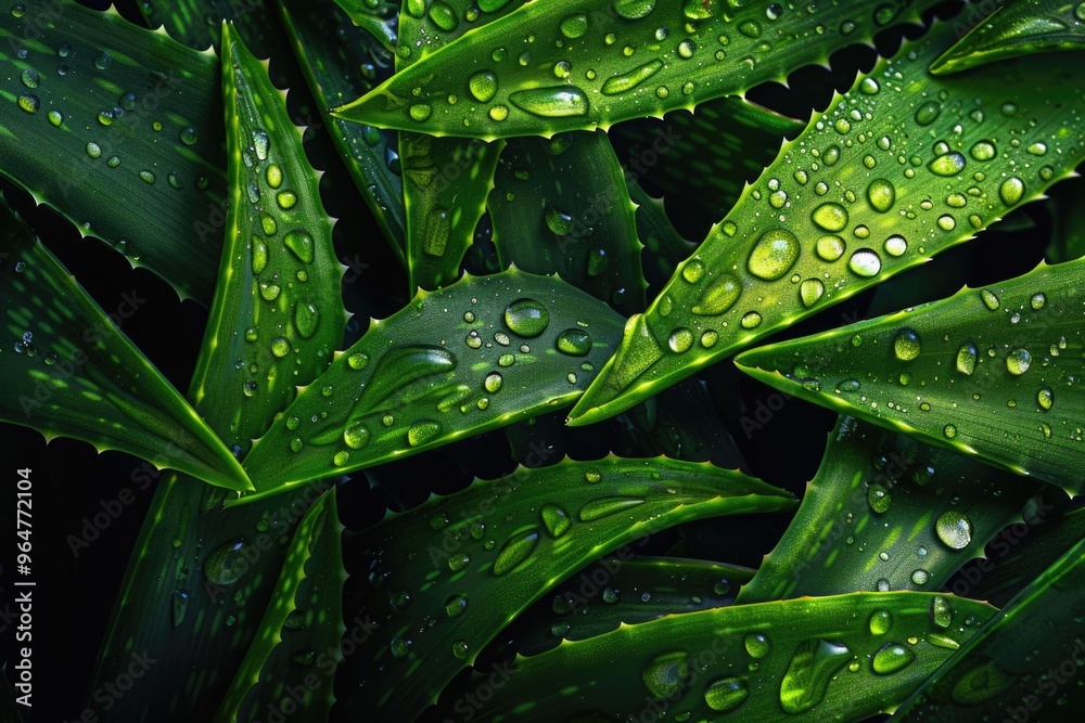 A close-up view of a plant with water droplets on its leaves and stem A close-up view of a plant with water droplets on its leaves and stem
