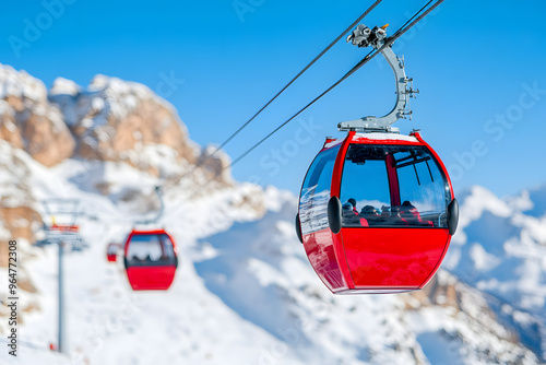 Cable Cars at a Ski Resort | Winter Sports and Mountain Adventure in Snowy Alpine Landscape