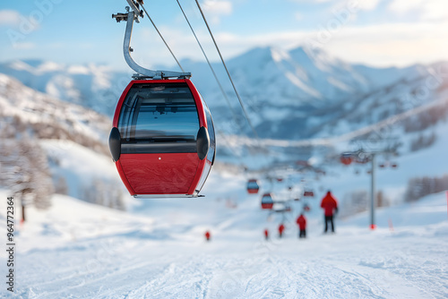 Cable Cars at a Ski Resort | Winter Sports and Mountain Adventure in Snowy Alpine Landscape photo