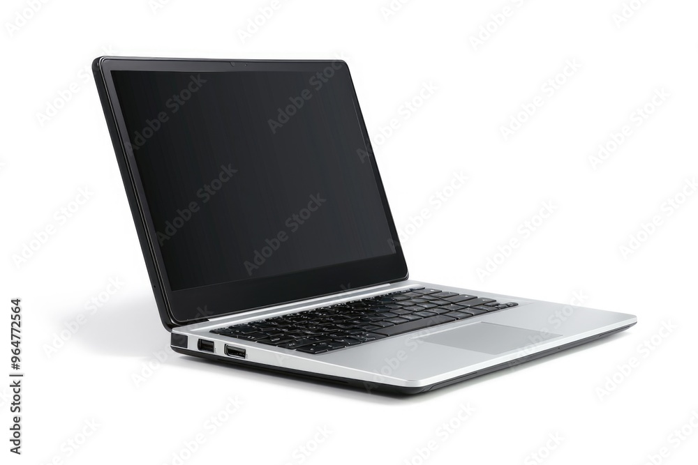 A laptop computer sitting on a plain white surface, ready for use A laptop computer sitting on a plain white surface, ready for use