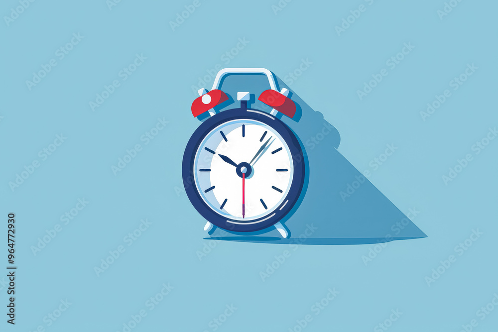 A simple alarm clock logo with two bells on top, displayed on a blue background, symbolizing time or punctuality. A simple alarm clock logo with two bells on top, displayed on a blue background, symbolizing time or punctuality.