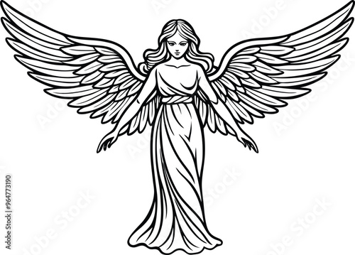 elegant angel line art vector illustration 