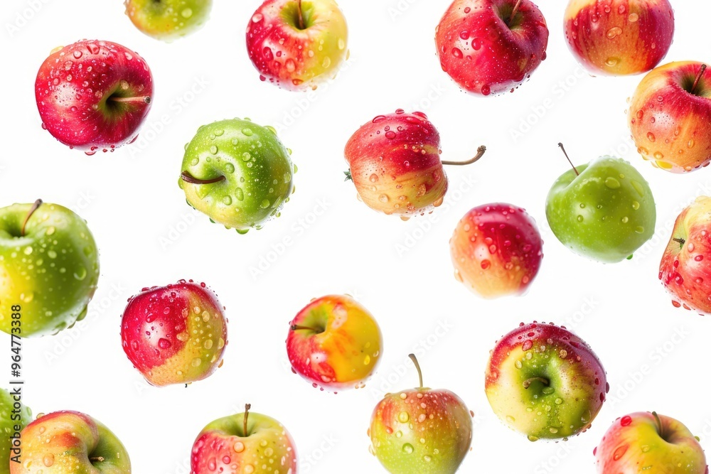 Fresh apples with dew drops, perfect for food or decoration