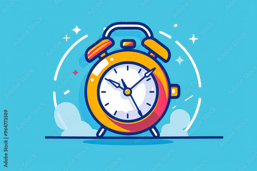 A simple alarm clock logo with two bells on top, displayed on a blue background, symbolizing time or punctuality. A simple alarm clock logo with two bells on top, displayed on a blue background, symbolizing time or punctuality.