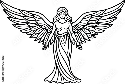 elegant angel line art vector illustration 