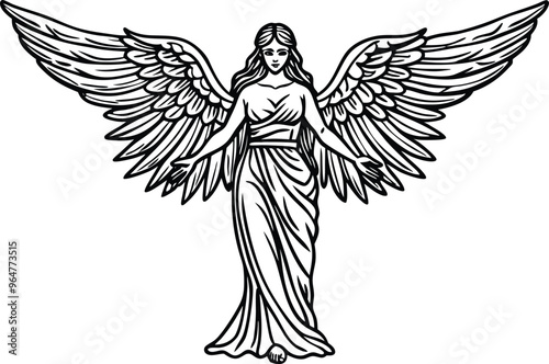 elegant angel line art vector illustration 