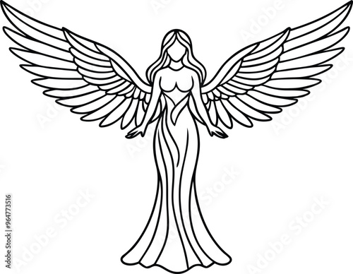 elegant angel line art vector illustration 