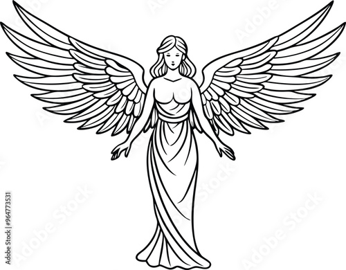 elegant angel line art vector illustration 