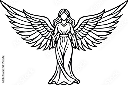 elegant angel line art vector illustration 