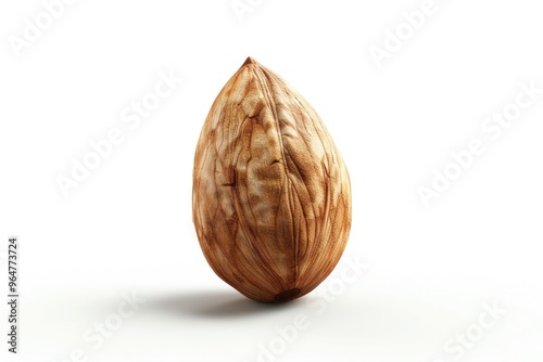 Close-up shot of a nut shell on a white surface, useful for food or nature related themes photo