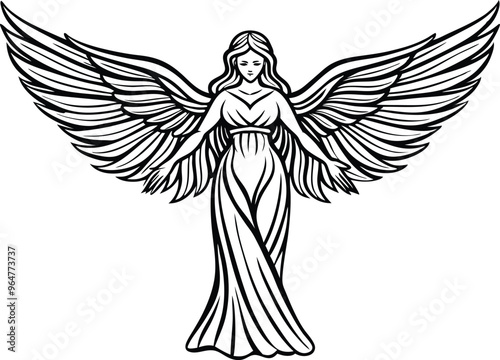 elegant angel line art vector illustration 