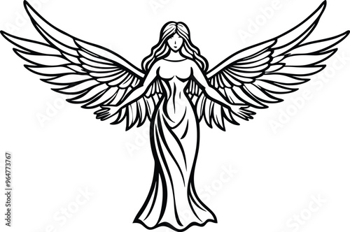 elegant angel line art vector illustration 