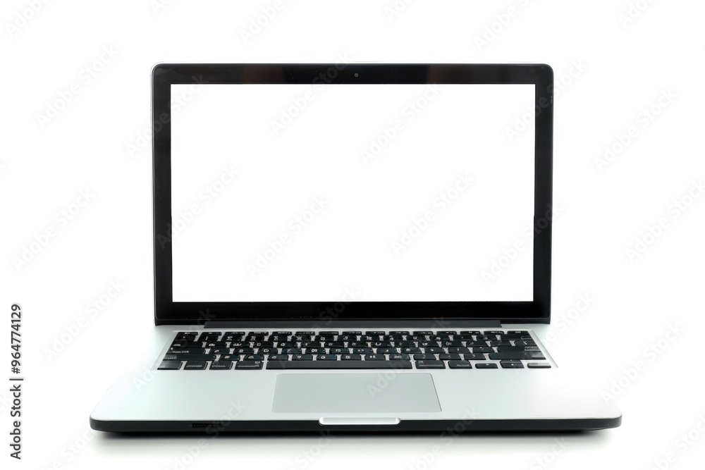 A laptop with a blank white screen, ready for use or as a placeholder image A laptop with a blank white screen, ready for use or as a placeholder image