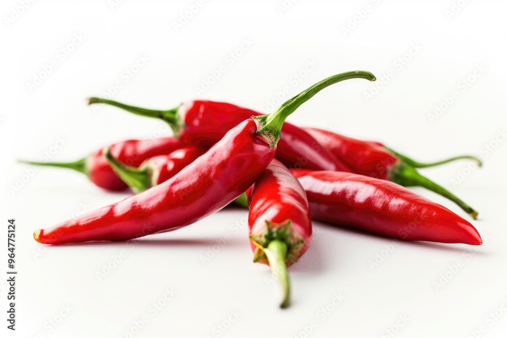 Freshly harvested red hot peppers on a clean white surface Freshly harvested red hot peppers on a clean white surface