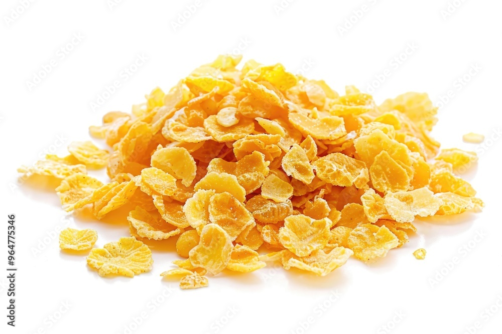 A stack of corn flakes cereal on a white surface A stack of corn flakes cereal on a white surface