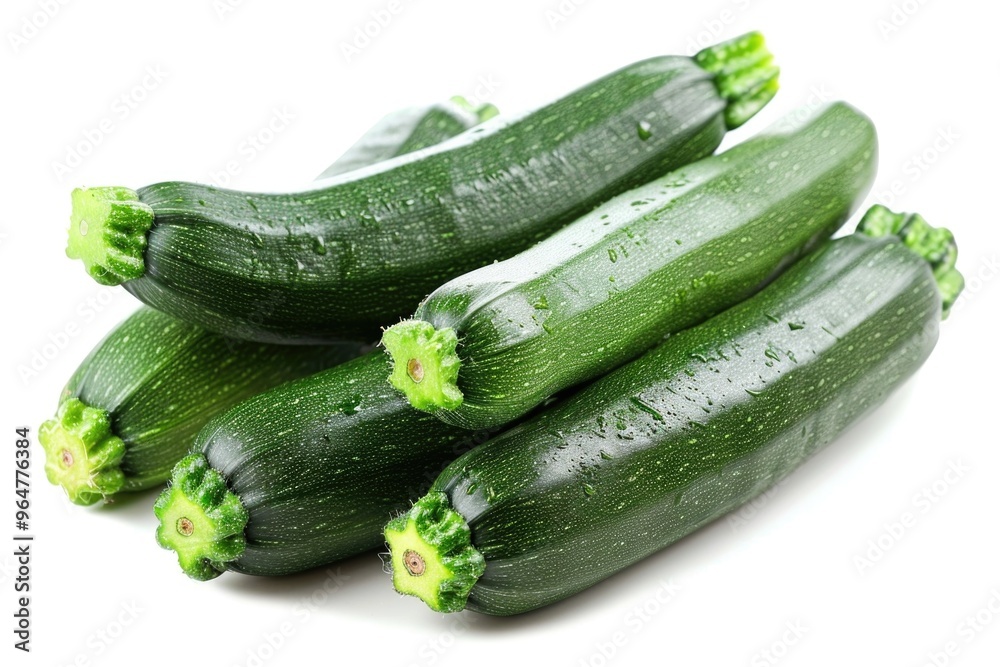 Fresh green zucchinis arranged on a clean white surface, ready for use in various recipes Fresh green zucchinis arranged on a clean white surface, ready for use in various recipes