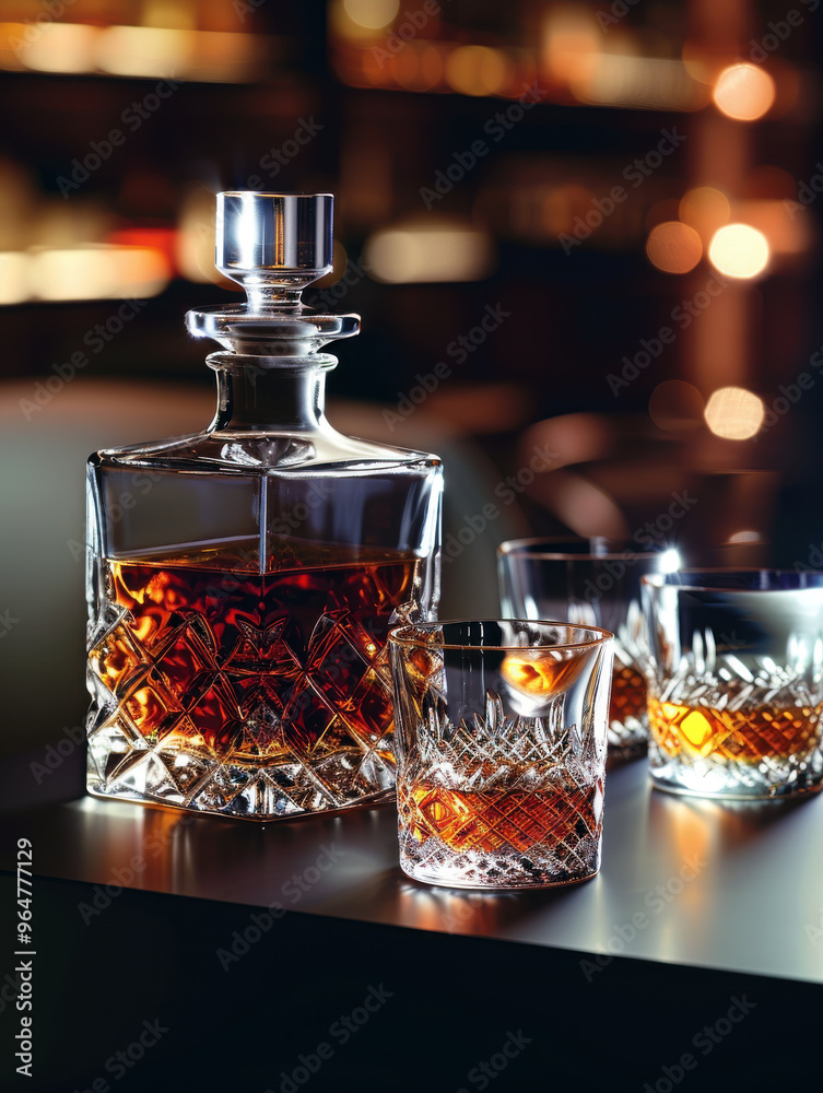 A bottle of liquor is poured into a glass A bottle of liquor is poured into a glass