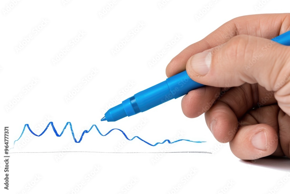 A person is drawing a line on a surface using a blue marker A person is drawing a line on a surface using a blue marker