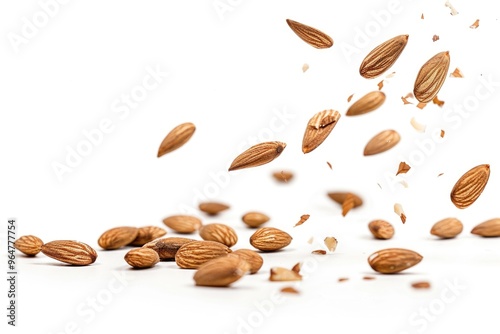 A bunch of almonds in mid-air, creating a sense of movement and texture photo