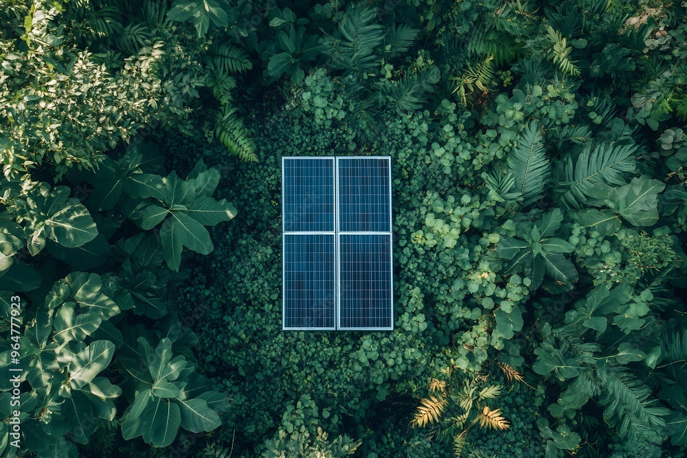 Aerial View of Solar Panels Surrounded by Lush Green Foliage Aerial View of Solar Panels Surrounded by Lush Green Foliage