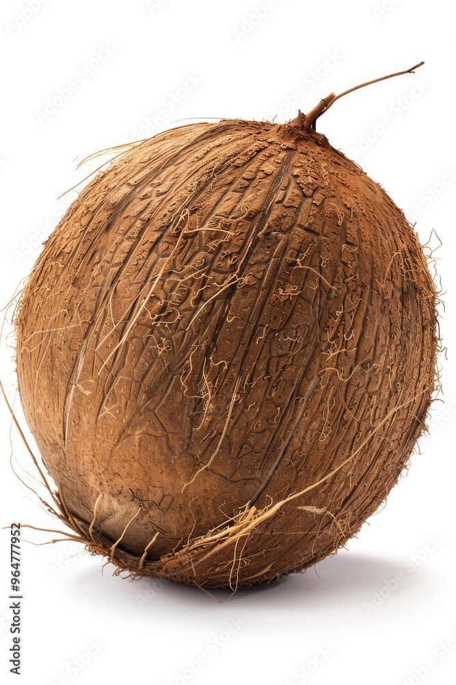 A close-up shot of a coconut on a white background A close-up shot of a coconut on a white background