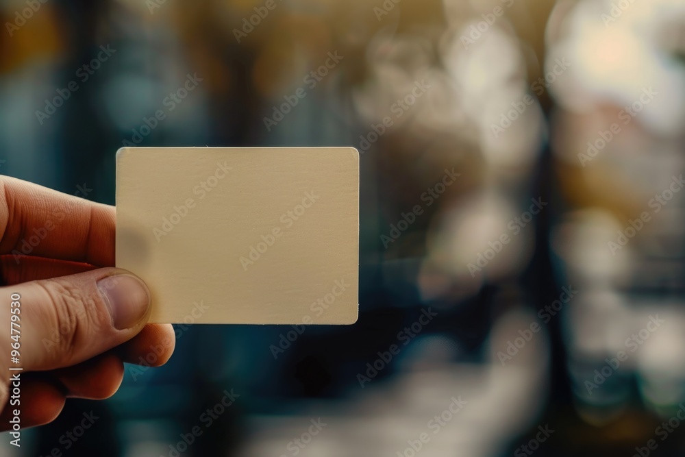 A person holds a white business card ready to share with others A person holds a white business card ready to share with others