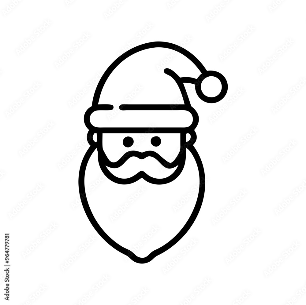 Black Santa Claus Face Icon, Minimalist Holiday Design Black Santa Claus Face Icon, Minimalist Holiday Design