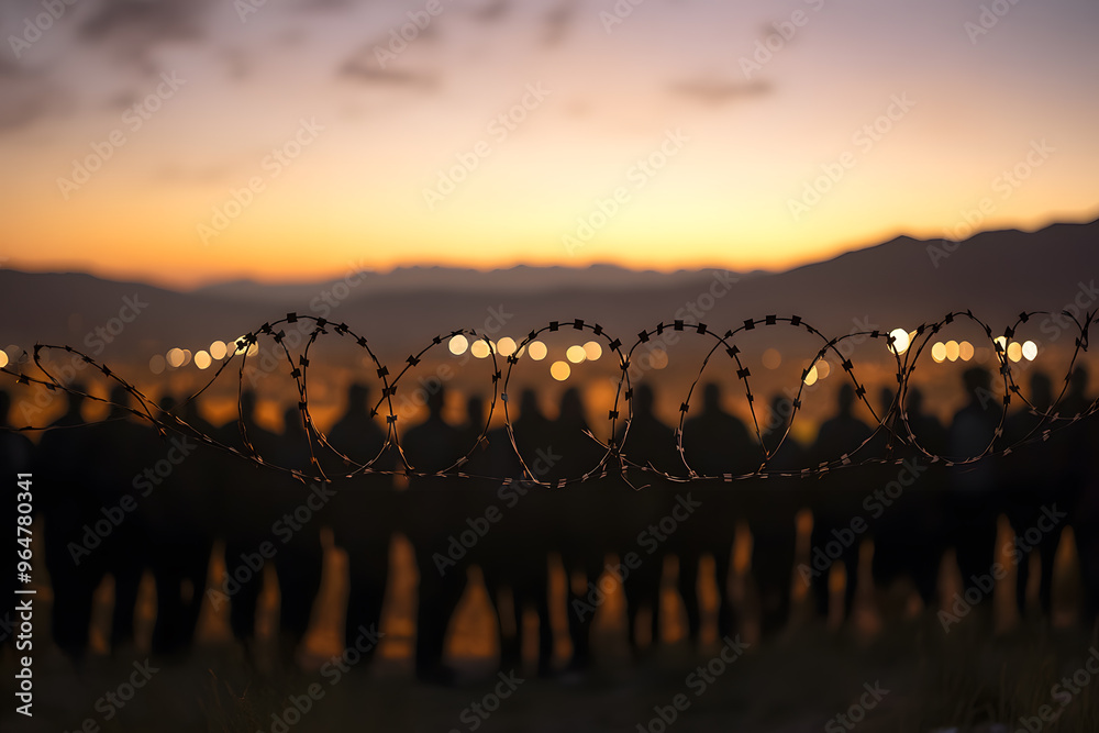 Silhouette of a Crowd of Refugees or Illegal Immigrants | Migration Crisis and Humanitarian Struggle Silhouette of a Crowd of Refugees or Illegal Immigrants | Migration Crisis and Humanitarian Struggle