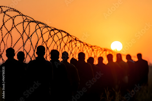 Silhouette of a Crowd of Refugees or Illegal Immigrants | Migration Crisis and Humanitarian Struggle