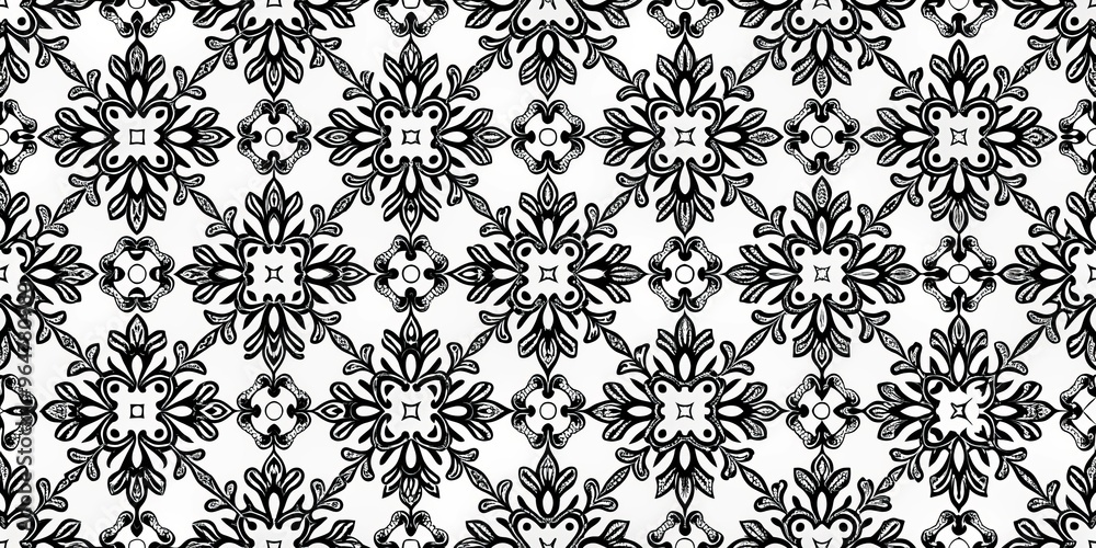 Black and White Intricate Floral Tile Pattern, Tile, Pattern, Floral Black and White Intricate Floral Tile Pattern, Tile, Pattern, Floral