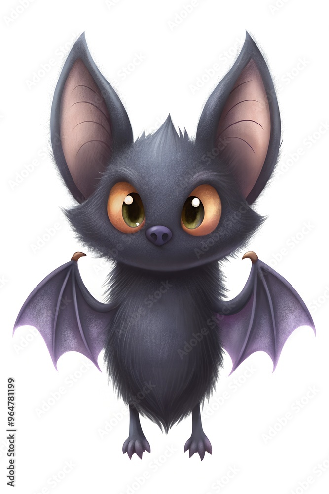 A cute cartoon bat character with big ears and bright eyes in a whimsical style, perfect for Halloween or children's illustrations A cute cartoon bat character with big ears and bright eyes in a whimsical style, perfect for Halloween or children's illustrations