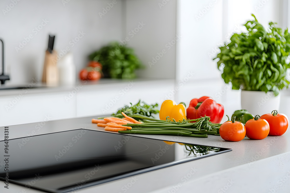 Modern Kitchen with Focus on Induction Cooktop | Sleek and Efficient Cooking Technology Modern Kitchen with Focus on Induction Cooktop | Sleek and Efficient Cooking Technology