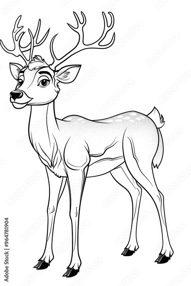 Coloring book illustration of a cartoon reindeer in a flat color style for the holiday season Coloring book illustration of a cartoon reindeer in a flat color style for the holiday season