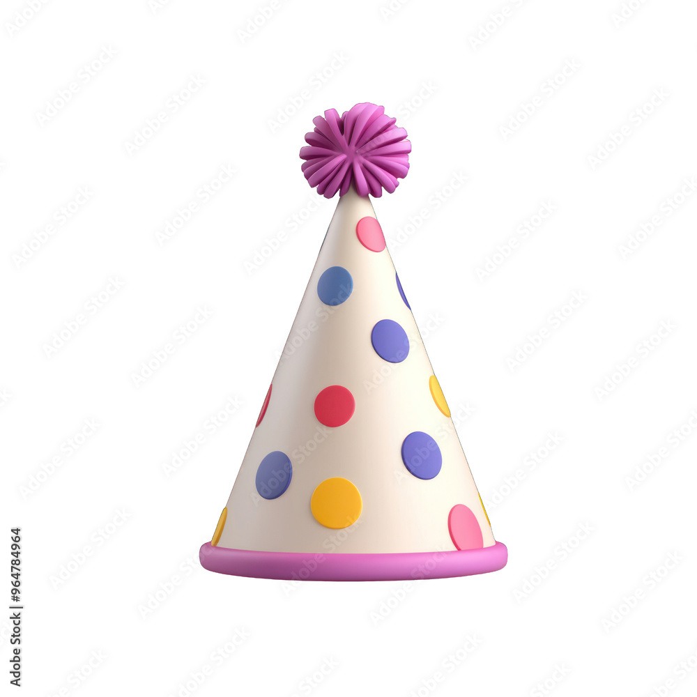 A colorful party hat with polka dots, perfect for birthday celebrations and festive occasions. 3d render A colorful party hat with polka dots, perfect for birthday celebrations and festive occasions. 3d render