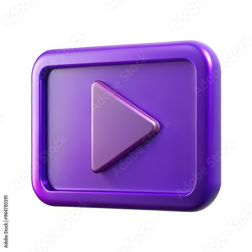 Futuristic purple rectangular play button with sleek design and standard dimensions. Generative AI