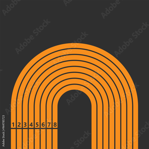 Vector layout template design for run, championship or any sports event. Poster design with abstract running track on stadium with lane.