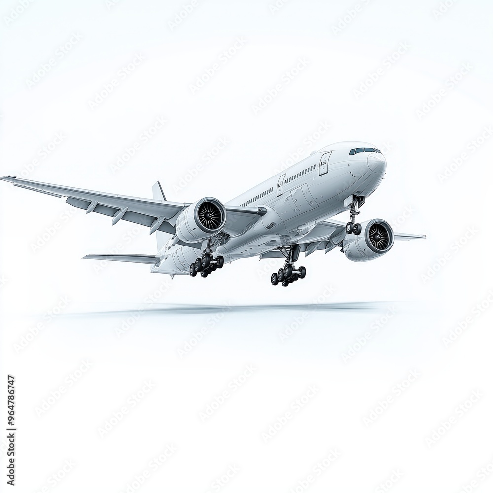 An Airplane in Flight on a White Background An Airplane in Flight on a White Background