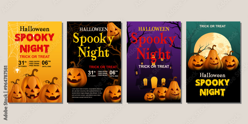 Fototapeta premium set of Halloween vertical banner with gradient design for poster, cover, social media, sale