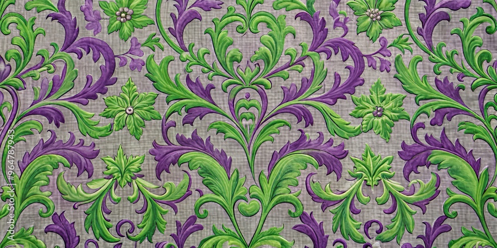 Intricate Green and Purple Floral Pattern on a Textured Background, floral, pattern, wallpaper Intricate Green and Purple Floral Pattern on a Textured Background, floral, pattern, wallpaper